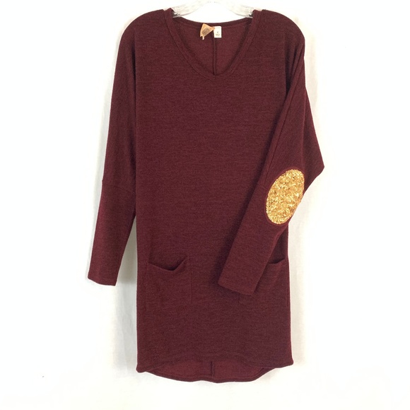 Francesca's Collections Dresses & Skirts - Francesca's Burgundy Gold Patch Sweater Dress